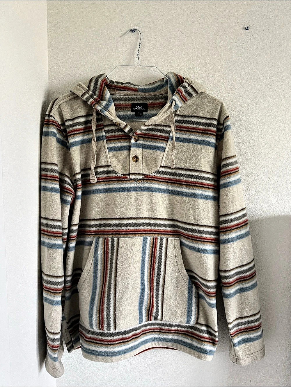 O'Neill Bavaro Stripe Pullover Hoodie Beige & Blue Size Medium